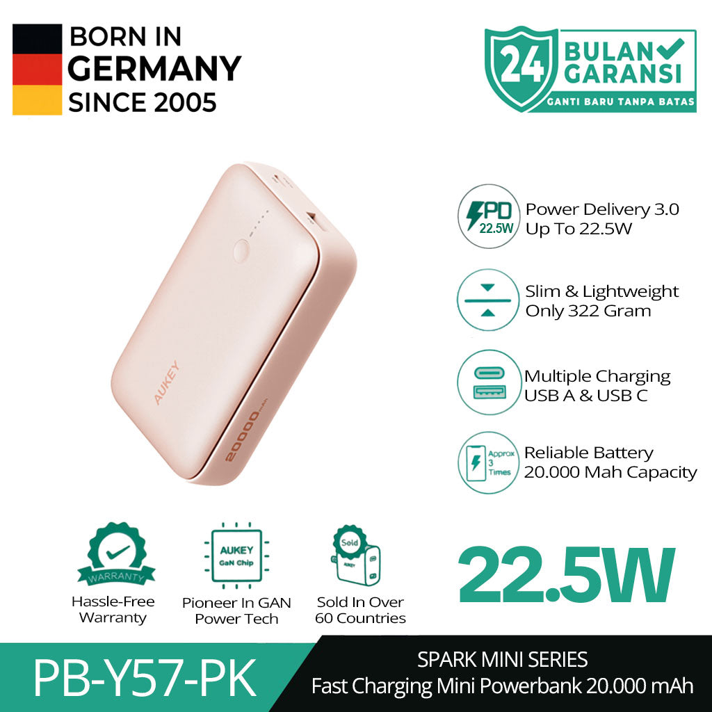 AUKEY Mini Powerbank 20000 mAh 22.5 W Fast Charging Type C & USB A PB-Y57