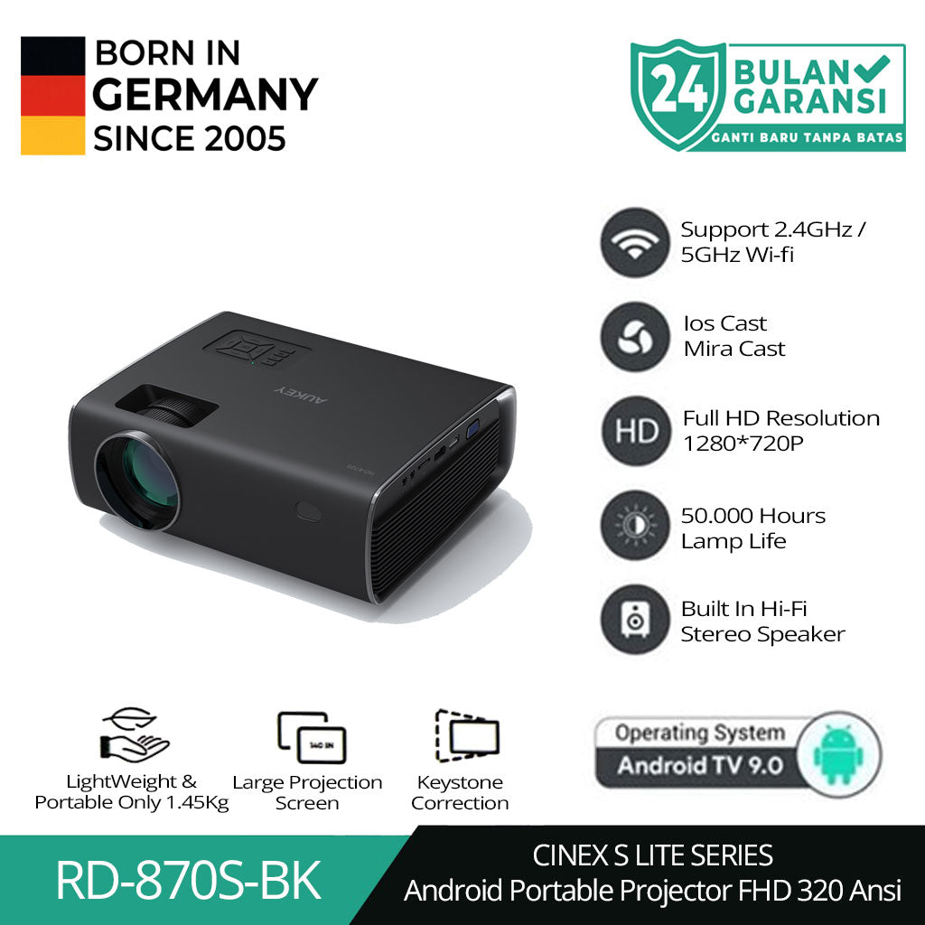 Proyektor Mini Android 9.0 AUKEY LED Full HD 1080P 320 Ansi RD-870S