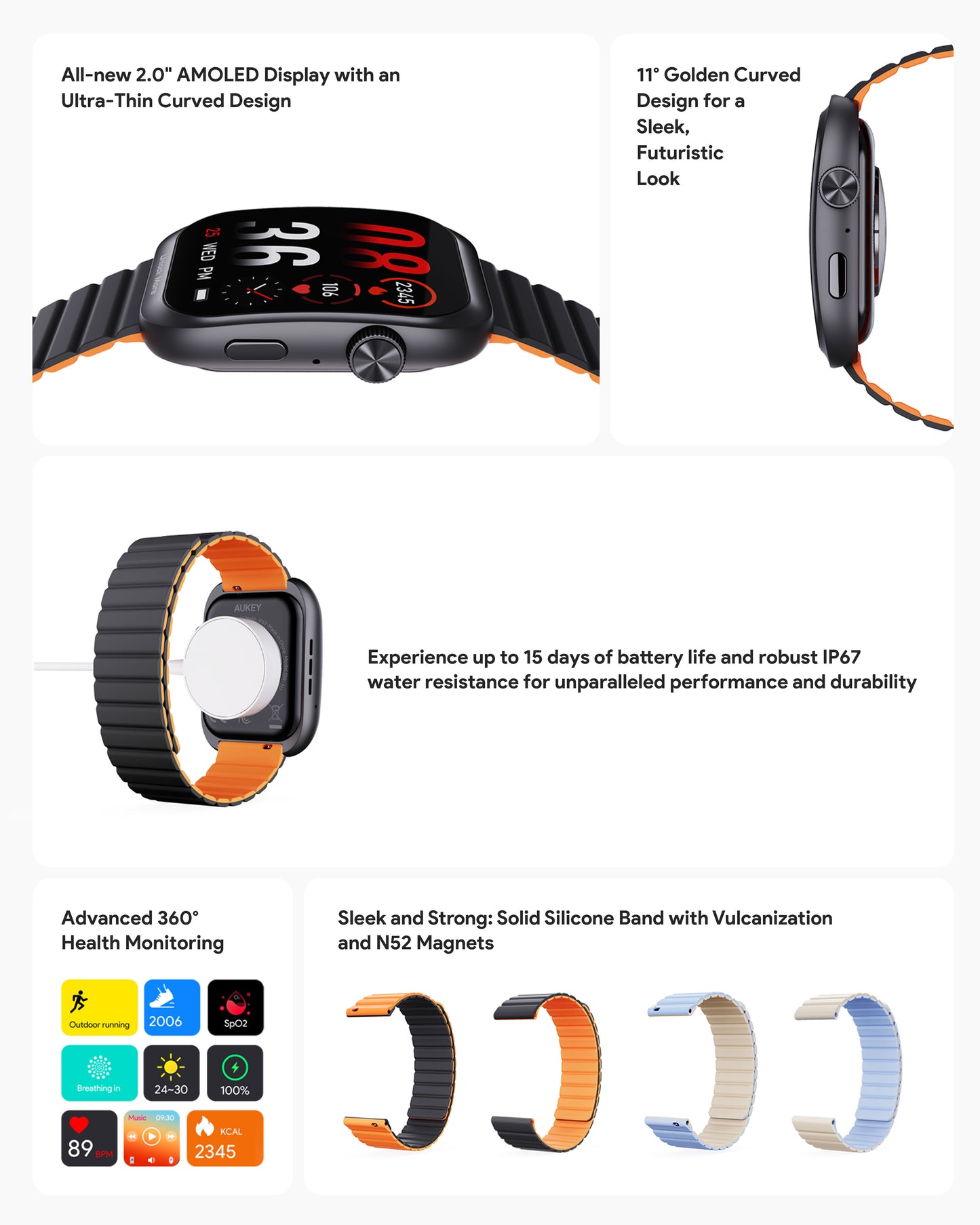 AUKEY SmartWatch 1 Ultra 1'96" Amoled Display IP67 Waterproof With 2 Sided Magnetic Stripe SW-1U