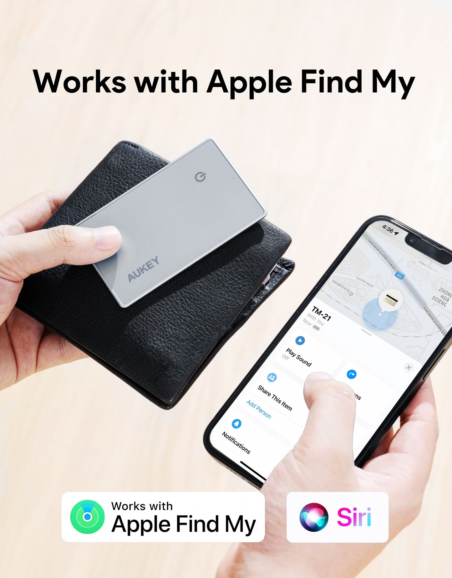 AUKEY Smart Wireless Charging AirTag Pelacak Bluetooth Untuk Apple Track Mate 3 Seri TM-21