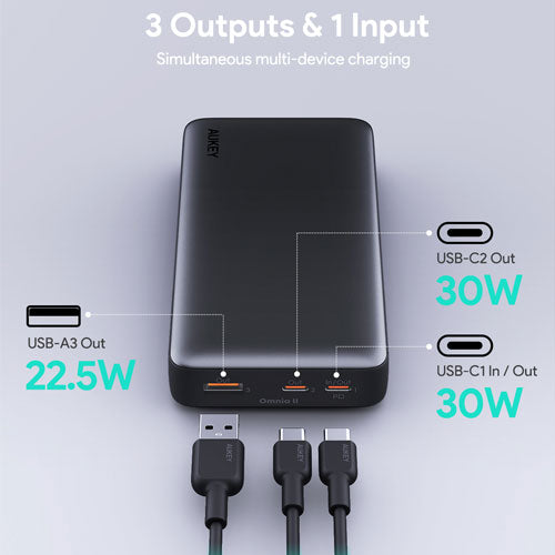 AUKEY Powerbank 20000mah PB-Y42-GY USB C 30W PD 3.0 Slim