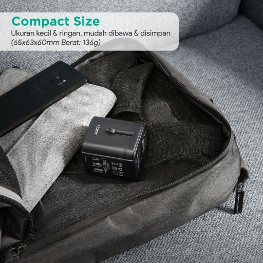 AUKEY Universal Travel Adaptor PA-TA04-BK Type C 30W 4 In 1 EU US UK