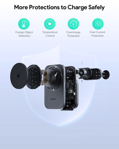 Aukey Wireless Charger Dock 3in1 Holder Qi2.2 Magnetic Fast Charging 25W MagSafe Iphone Samsung Iwatch Airpods Storng Magneti Mount Adjustable - LC-MC312P