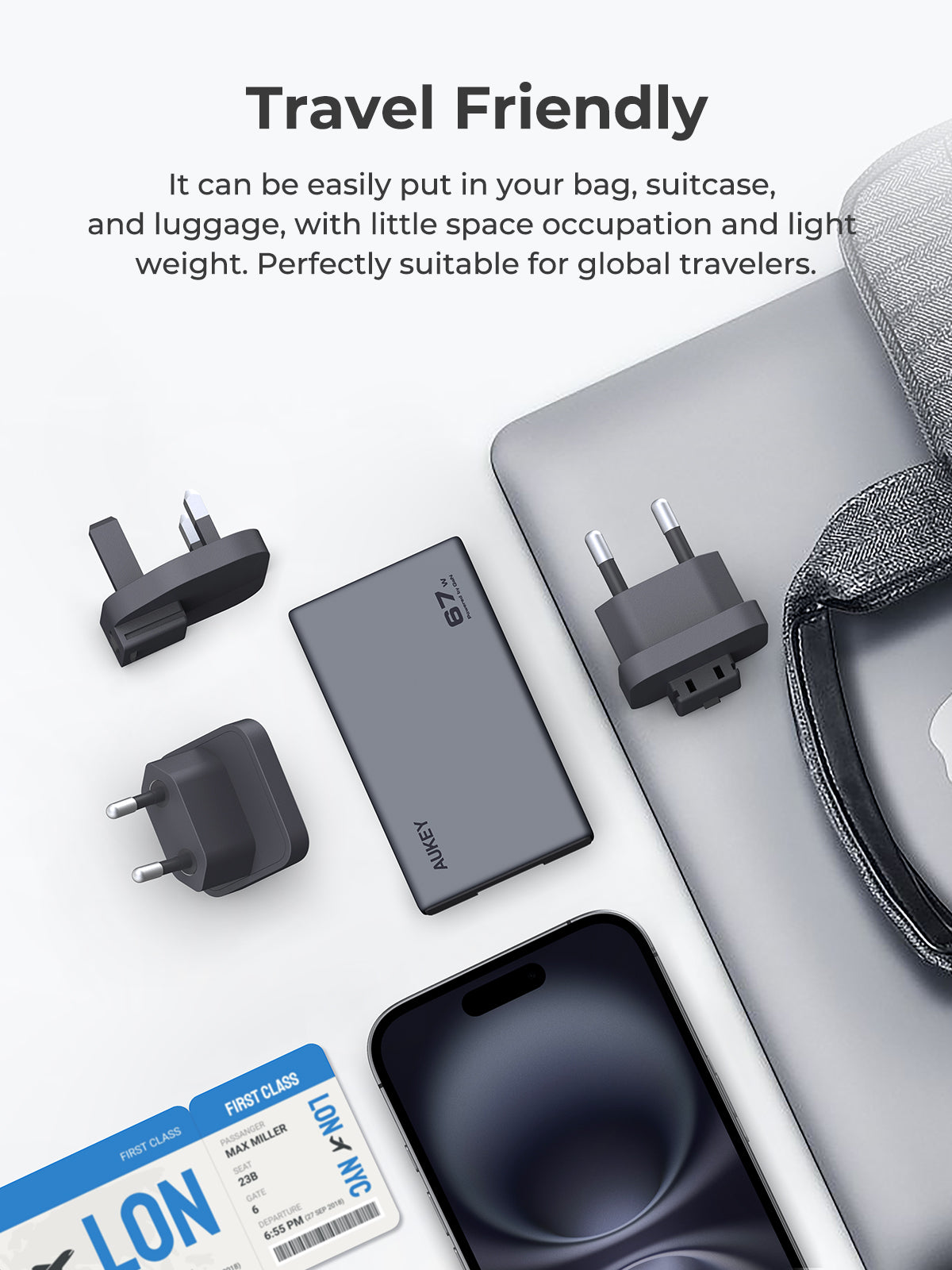 Aukey Charger 67W Type C Slim Adaptor 2 Port Fast Charging PD GaN Technology Samsung Iphone - PA-C4