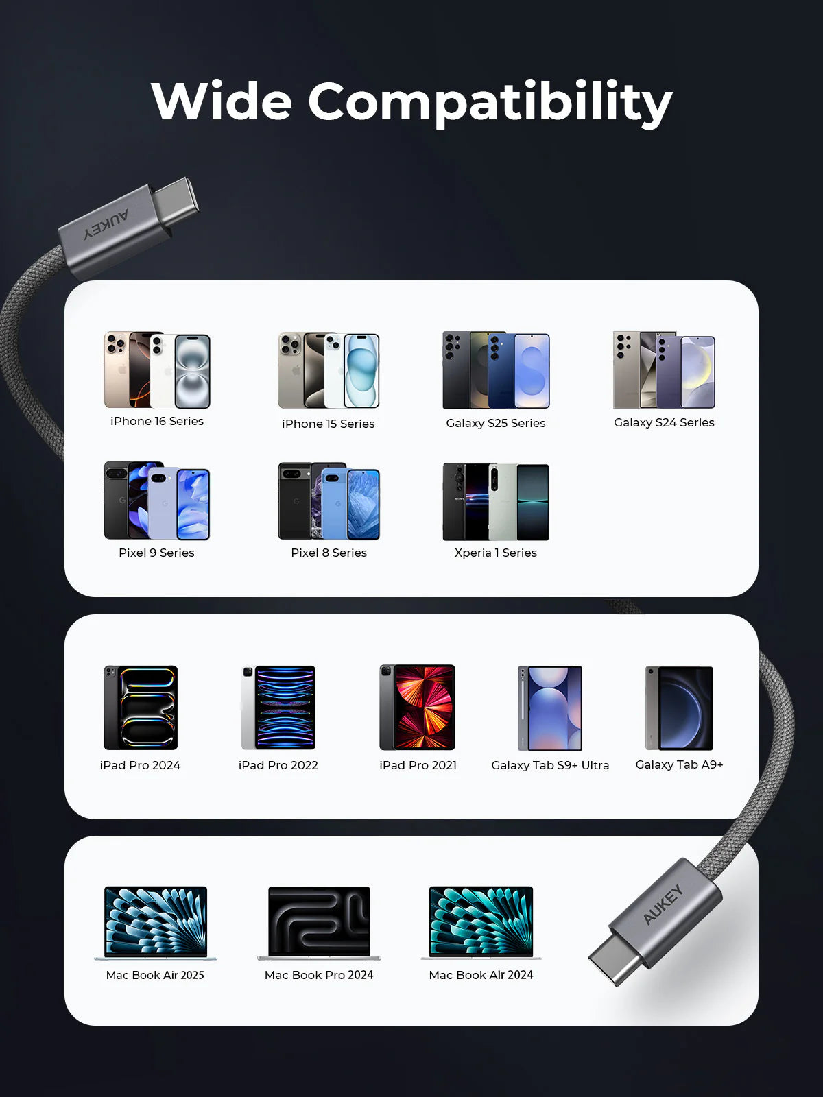 AUKEY Kabel Charger DTY Braided USB C To C Fast Charging Up To 60W 1 Meter & 1.8 Meter CB-DCC061 & CB-DCC062