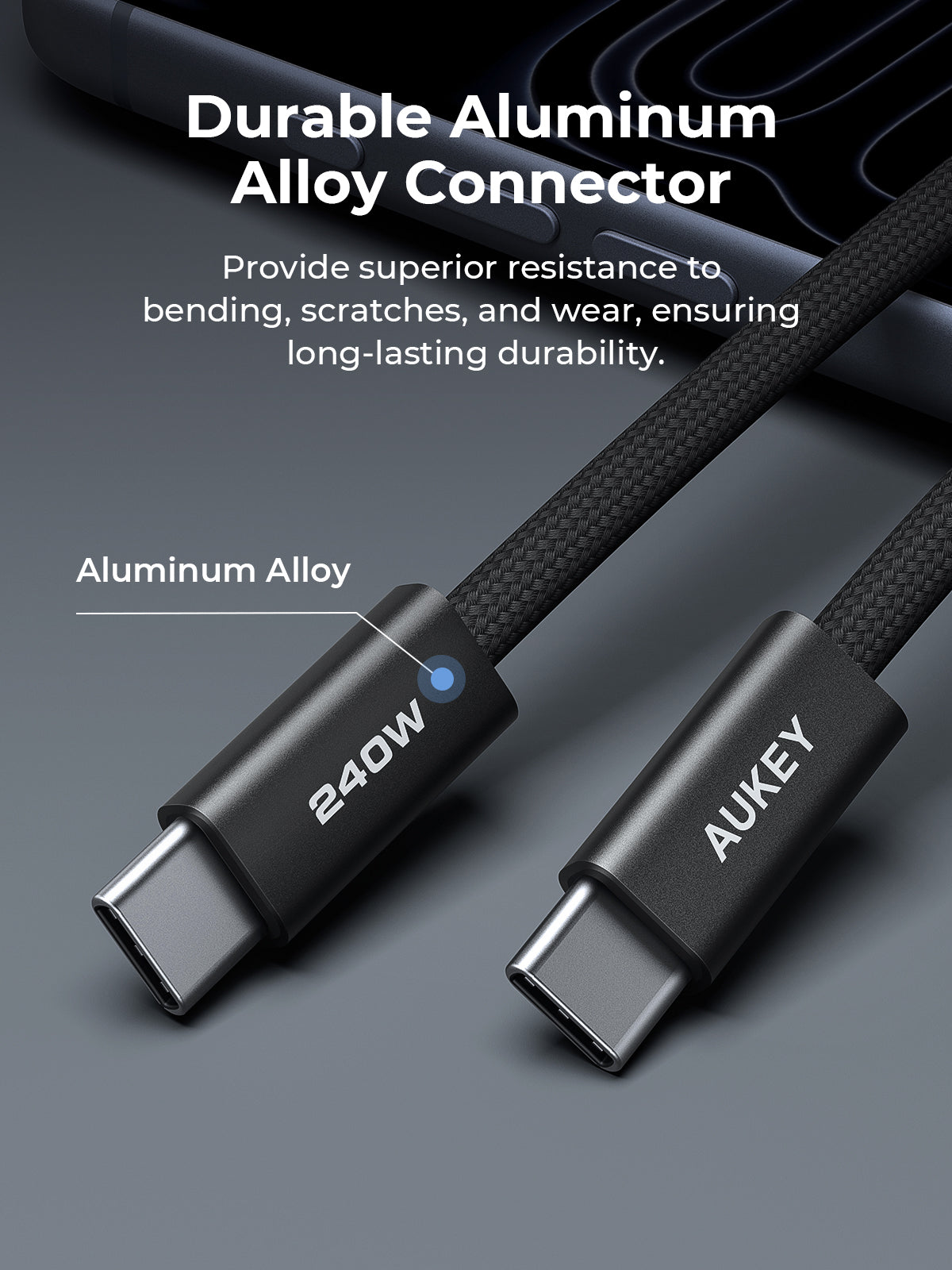Aukey DTY Braided 240W Bahan Premium Type C to Type C Fast Charging 1M Kabel Data Pengisian Cepat PD - CB-DCC249