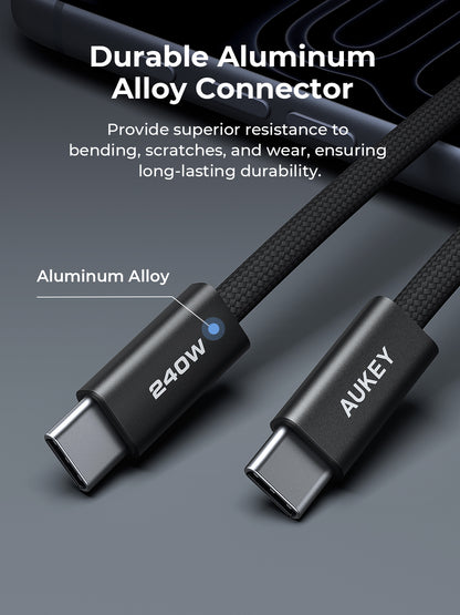 Aukey DTY Braided 240W Bahan Premium Type C to Type C Fast Charging 1M Kabel Data Pengisian Cepat PD - CB-DCC249