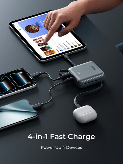 Aukey Power Bank 10000 mAh CCC Bulit in Cable Type C Lightning 22.5W LED Display Powerbank Fast Charging Samsung Iphone - PB-Y91L