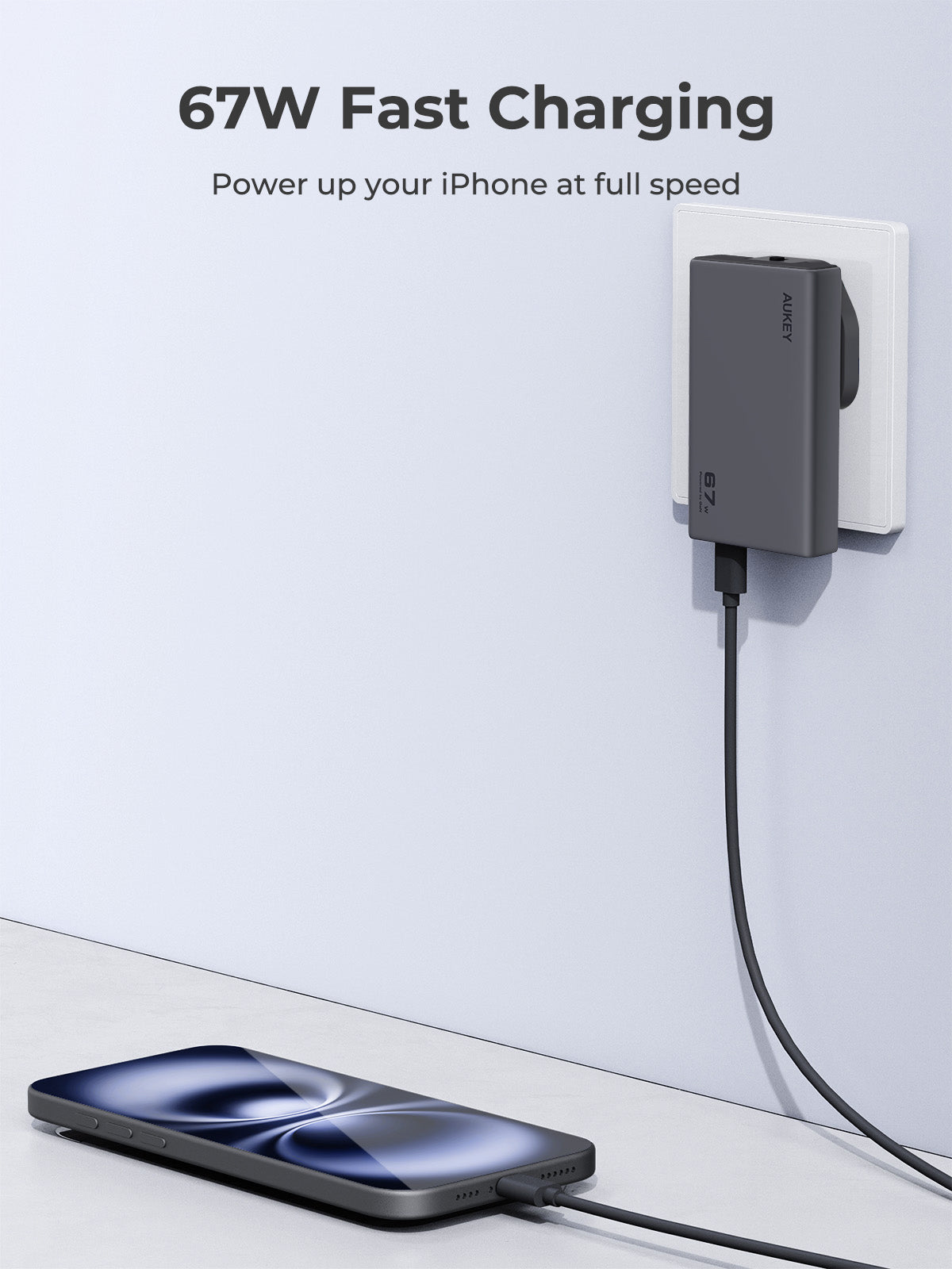 Aukey Charger 67W Type C Slim Adaptor 2 Port Fast Charging PD GaN Technology Samsung Iphone - PA-C4