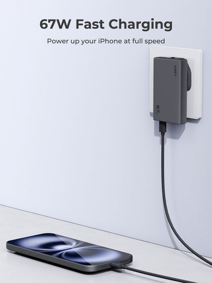 Aukey Charger 67W Type C Slim Adaptor 2 Port Fast Charging PD GaN Technology Samsung Iphone - PA-C4