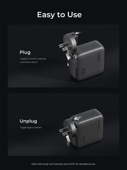 Aukey Charger 65W USB & Type C 3 Port Fast Charging Adaptor Smart Display GaN Technology Samsung Iphone - PA-B8U