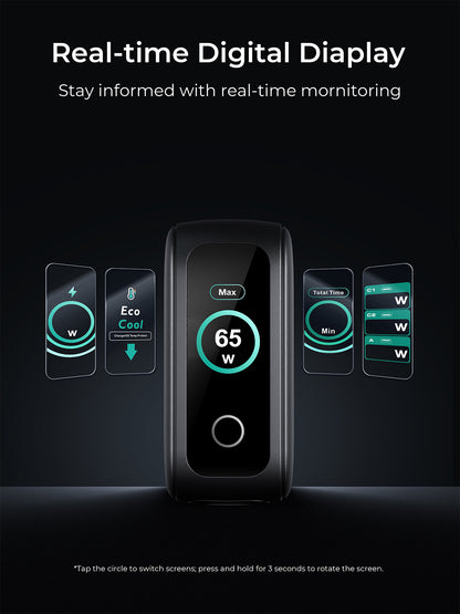 Aukey Charger 65W USB & Type C 3 Port Fast Charging Adaptor Smart Display GaN Technology Samsung Iphone - PA-B8U