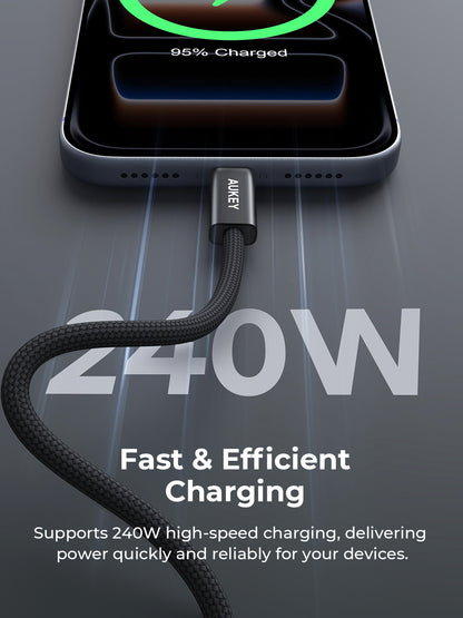 Aukey DTY Braided 240W Bahan Premium Type C to Type C Fast Charging 1M Kabel Data Pengisian Cepat PD - CB-DCC249