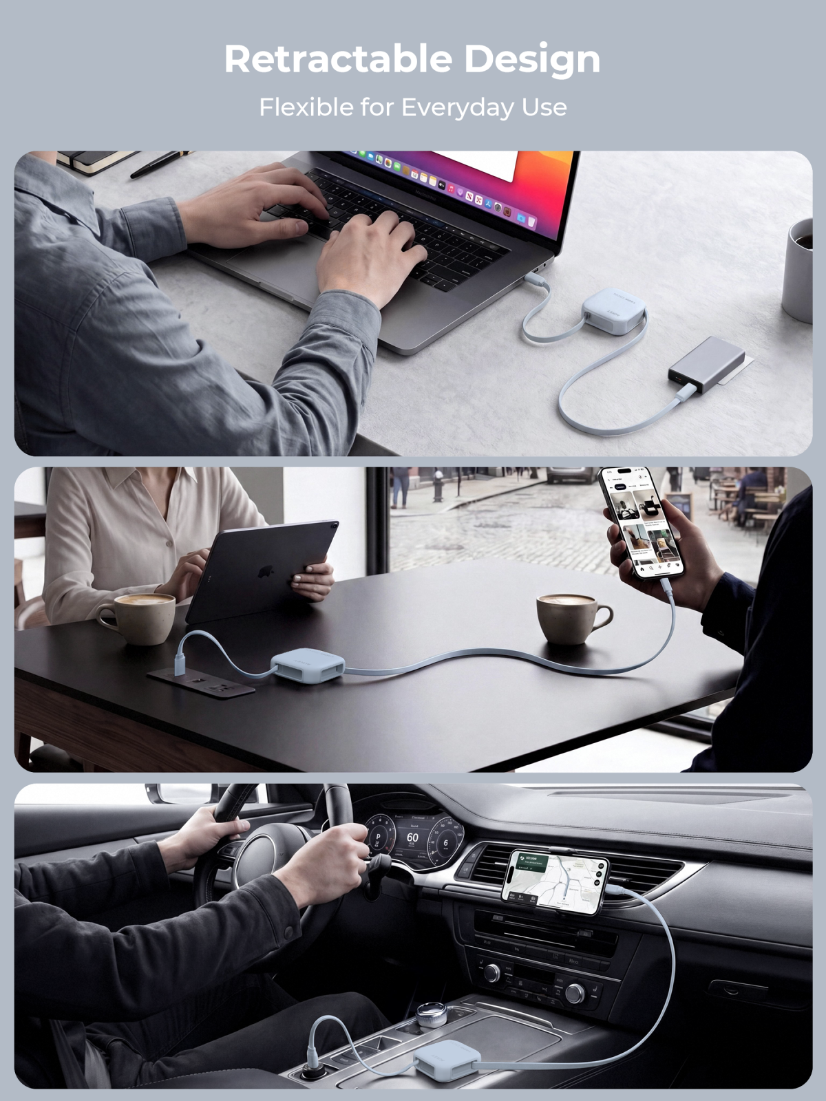 Aukey Cable Retractable Type C to Type C 140W Anti Kusut DTY Braided Nylon Fast Charging 1M Pengisian Cepat Power Delivery Kabel Data - CB-DCC143 BLUE