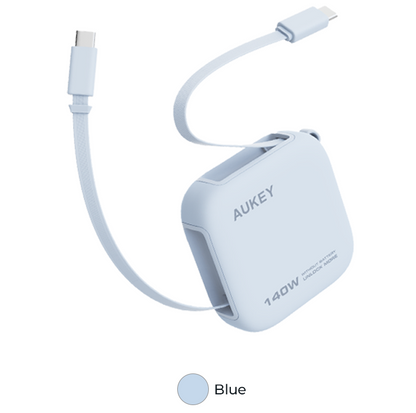 Aukey Cable Retractable Type C to Type C 140W Anti Kusut DTY Braided Nylon Fast Charging 1M Pengisian Cepat Power Delivery Kabel Data - CB-DCC143 BLUE