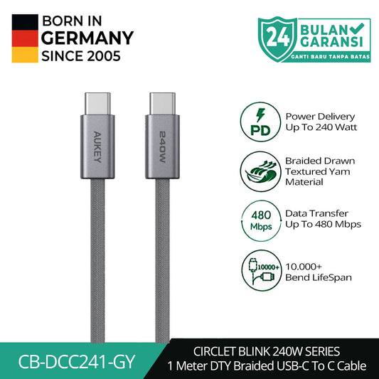 AUKEY Kabel Charger DTY Braided USB C To C Fast Charging Up To 240W 1 Meter & 1.8 Meter CB-DCC241 & CB-DCC242