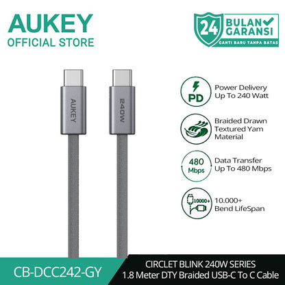 AUKEY Kabel Charger DTY Braided USB C To C Fast Charging Up To 240W 1 Meter & 1.8 Meter CB-DCC241 & CB-DCC242