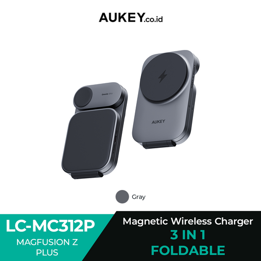 Aukey Wireless Charger Dock 3in1 Holder Qi2.2 Magnetic Fast Charging 25W MagSafe Iphone Samsung Iwatch Airpods Storng Magneti Mount Adjustable - LC-MC312P