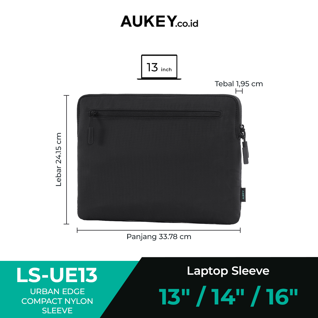 Aukey Laptop Sleeve Black 13/14/16 Inch Tas Laptop Slim Premium, Anti Gores & Shockproof - LS-EU13 / LS-EU14 / LS-EU16