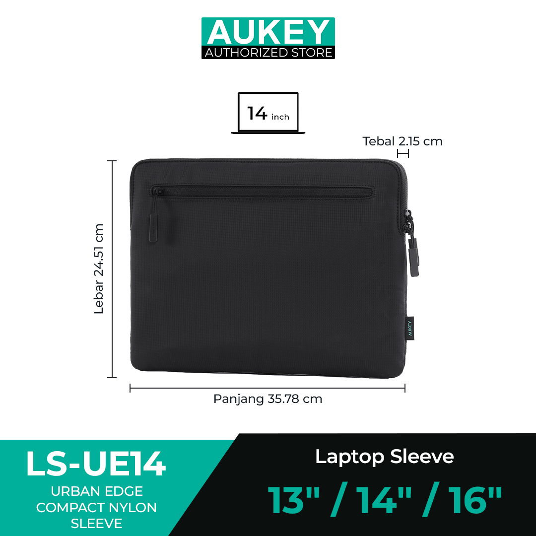 Aukey Laptop Sleeve Black 13/14/16 Inch Tas Laptop Slim Premium, Anti Gores & Shockproof - LS-EU13 / LS-EU14 / LS-EU16