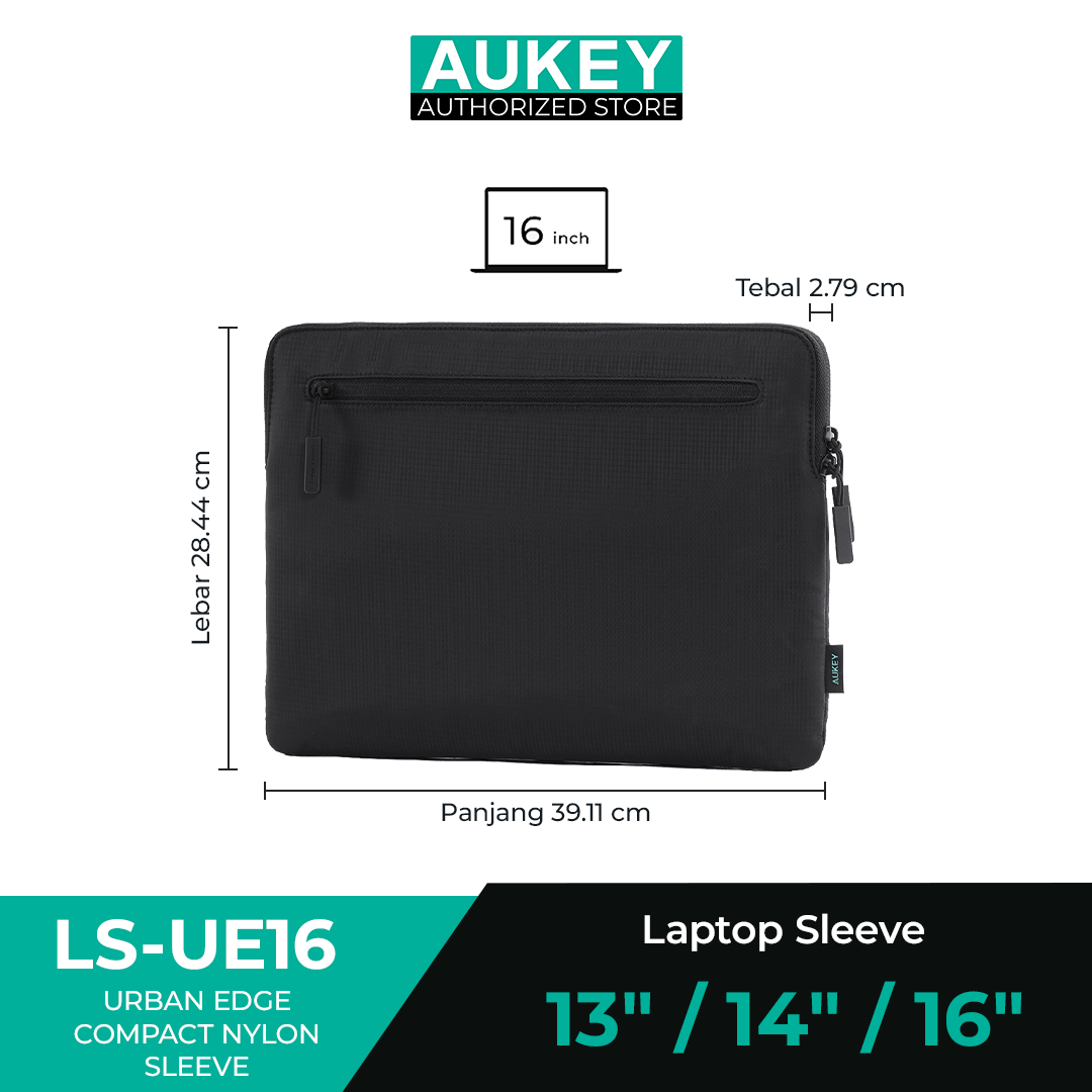 Aukey Laptop Sleeve Black 13/14/16 Inch Tas Laptop Slim Premium, Anti Gores & Shockproof - LS-EU13 / LS-EU14 / LS-EU16