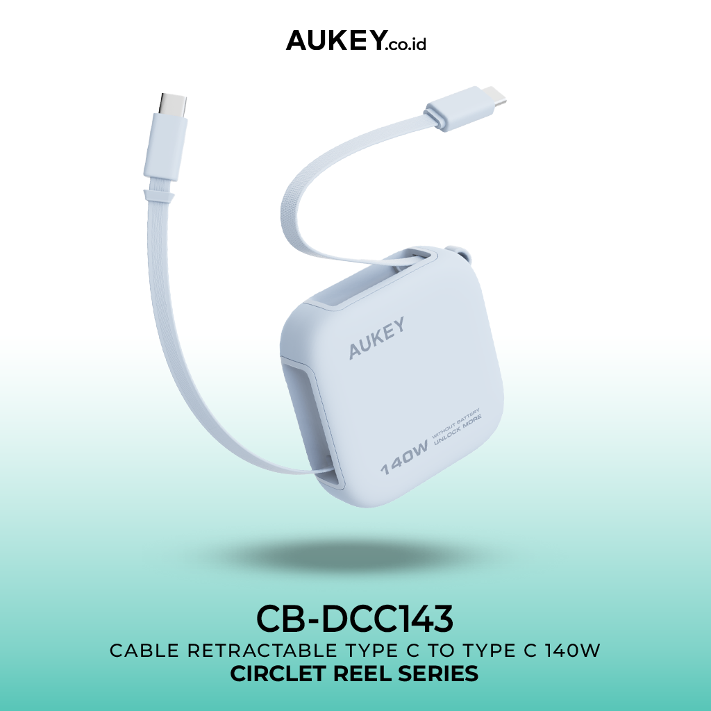 Aukey Cable Retractable Type C to Type C 140W Anti Kusut DTY Braided Nylon Fast Charging 1M Pengisian Cepat Power Delivery Kabel Data - CB-DCC143 BLUE