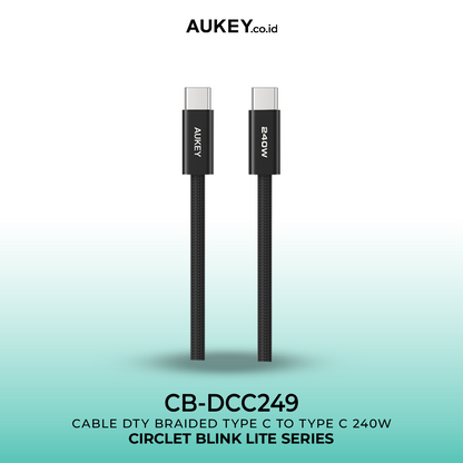 Aukey DTY Braided 240W Bahan Premium Type C to Type C Fast Charging 1M Kabel Data Pengisian Cepat PD - CB-DCC249