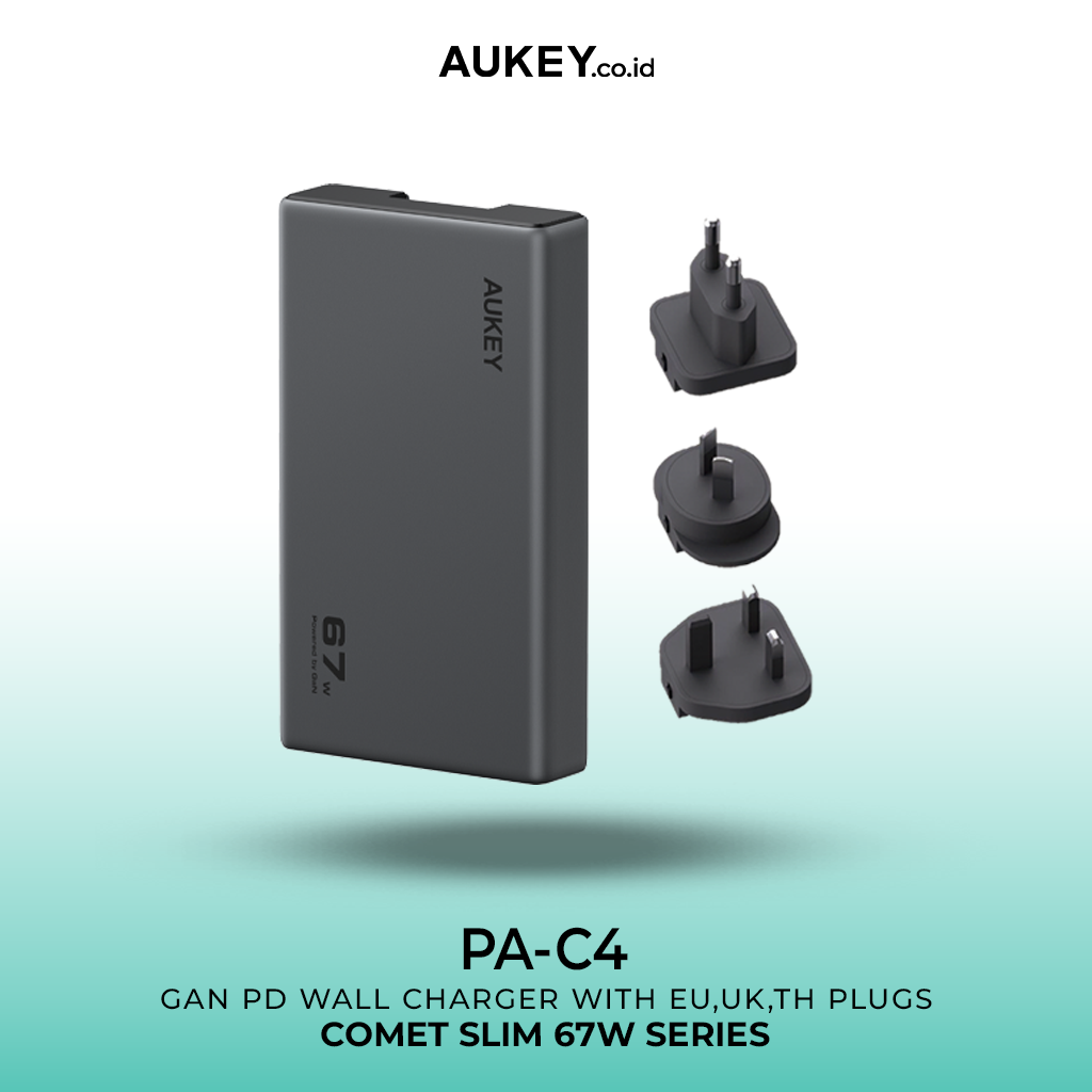 Aukey Charger 67W Type C Slim Adaptor 2 Port Fast Charging PD GaN Technology Samsung Iphone - PA-C4
