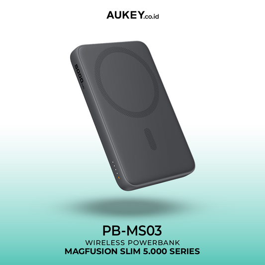 AUKEY Magnetic Wireless Powerbank Magsafe 5000mah USB-C 20W PD 3.0 MagFusion 5000 Series PB-MS03