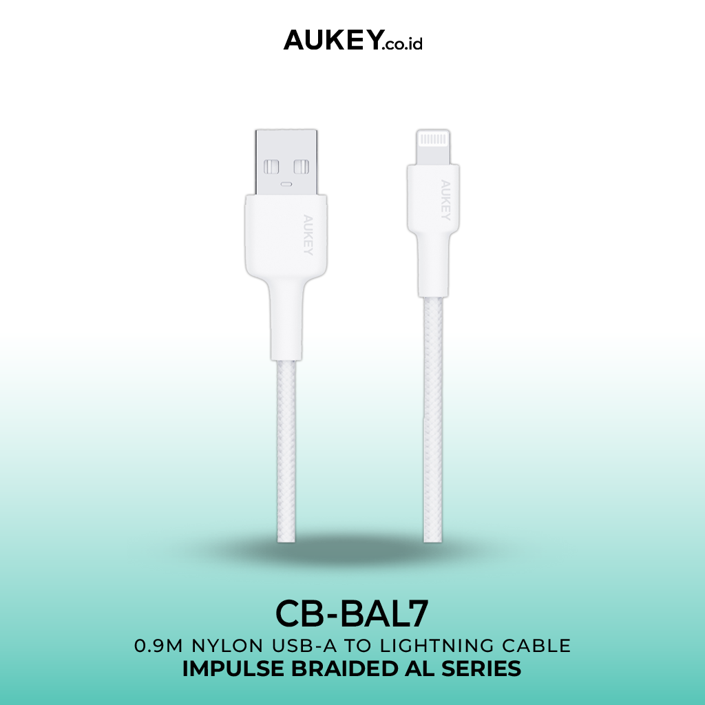 AUKEY Kabel Charger USB-A ke Lightning MFI 1 Meter Jalinan Nilon CB-BAL7 - Putih