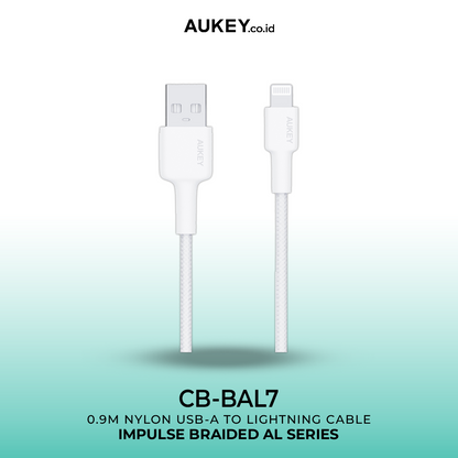 AUKEY Kabel Charger USB-A ke Lightning MFI 1 Meter Jalinan Nilon CB-BAL7 - Putih