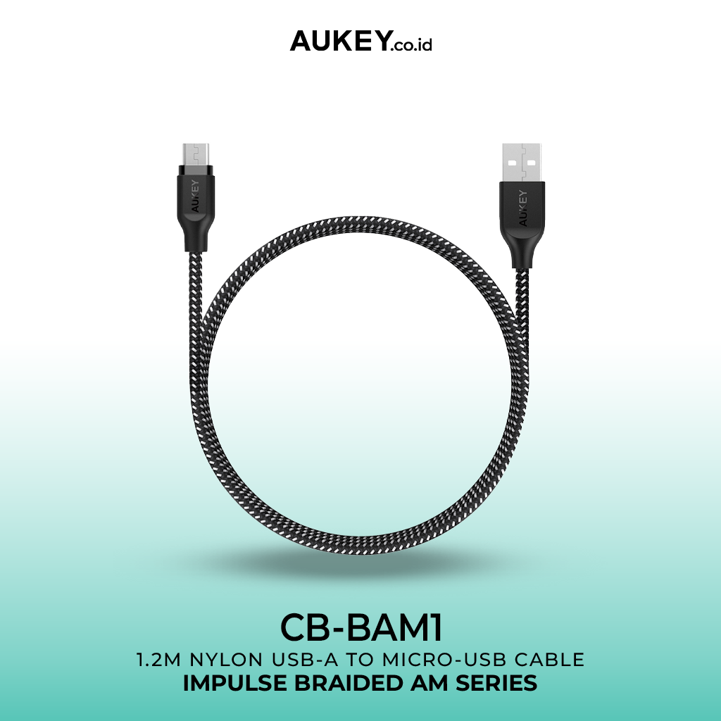 Kabel Charger AUKEY USB A Ke Micro Braided Nylon CB-BAM Hitam 2.4A - 1.2 Meter