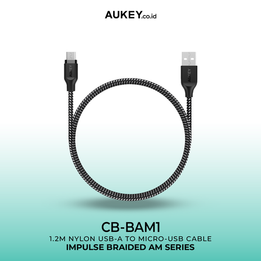 AUKEY Kabel Charger USB A To Micro Braided Nylon CB-BAM1 Black 2.4A