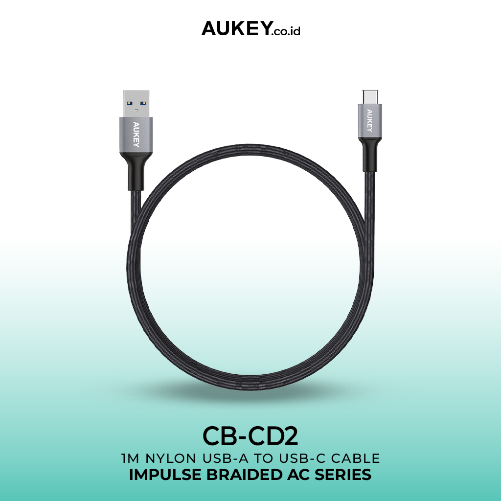 Kabel Charger AUKEY Tipe C CB-CD3 Braided Nylon USB A ke USB-C 2M - 2 Meter