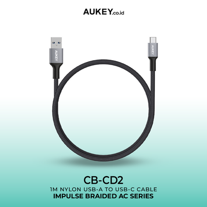 Kabel Charger AUKEY Tipe C CB-CD3 Braided Nylon USB A ke USB-C 2M - 2 Meter