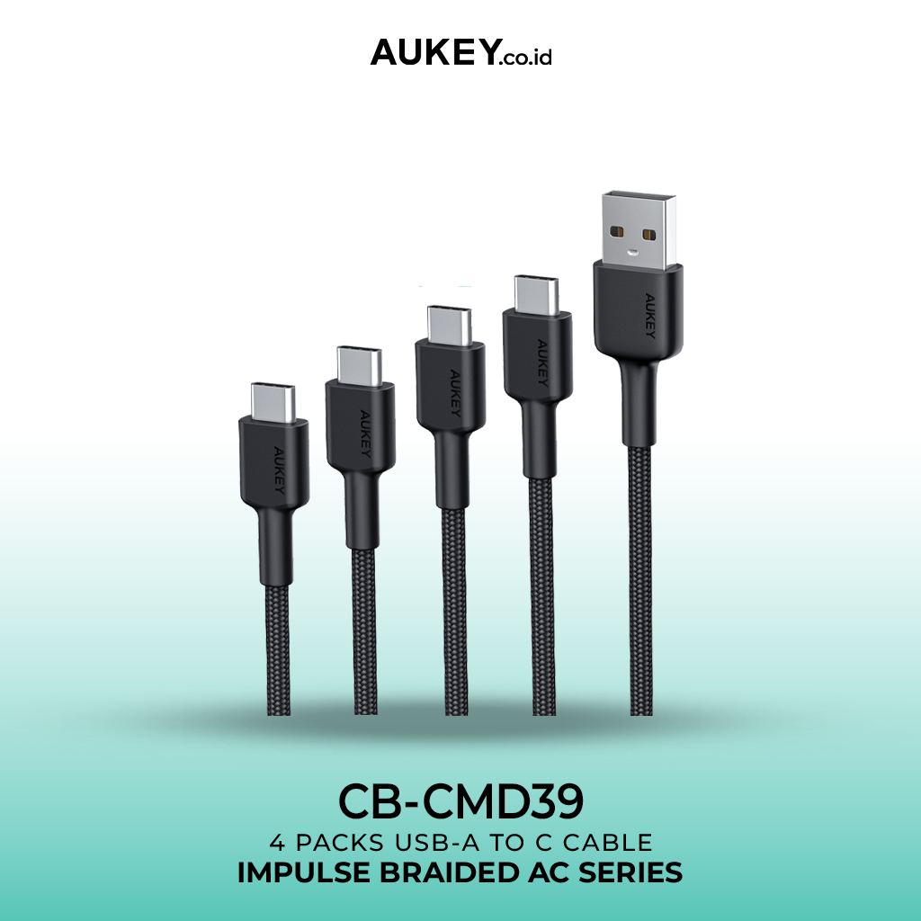 Kabel Charger AUKEY (4 pcs) USB A Ke USB-C Jalinan Nilon CB-CMD39 3A