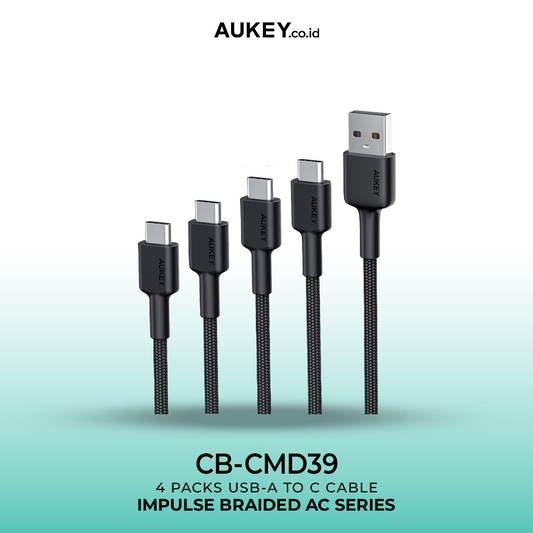 AUKEY Kabel Charger ( 4pcs ) USB A To USB-C Braided Nylon CB-CMD39 3A