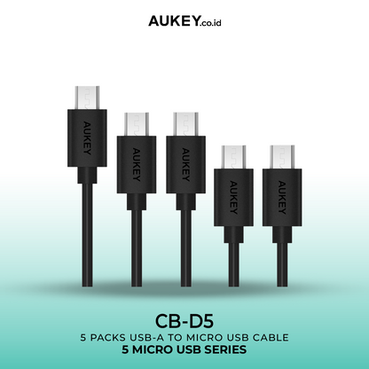 Kabel Charger AUKEY ( 5 pcs ) USB A Ke Micro PVC CB-D5 Hitam 3A
