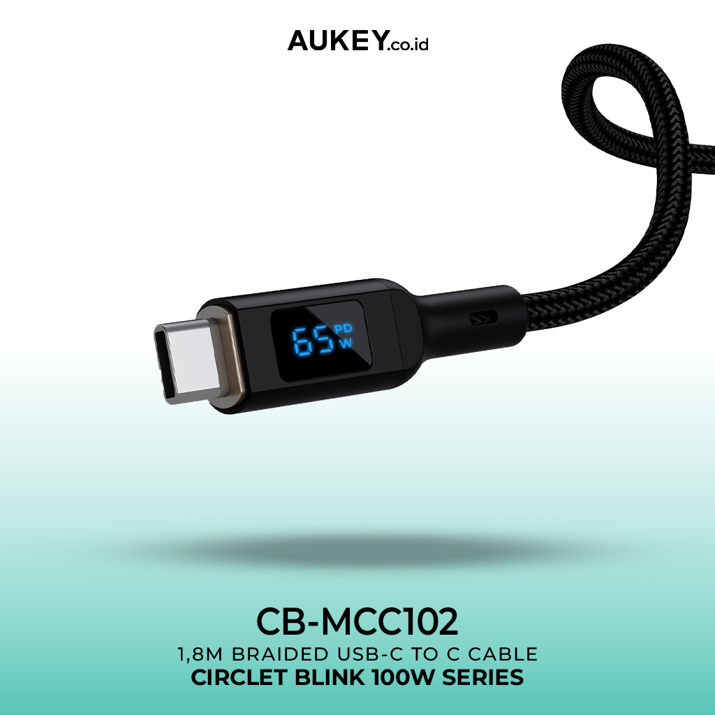 AUKEY Kabel Charger Type C To C CB-MCC102 Black LED Display 1.8M 5A