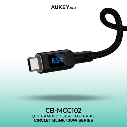 AUKEY Kabel Charger Type C To C CB-MCC102 Black LED Display 1.8M 5A