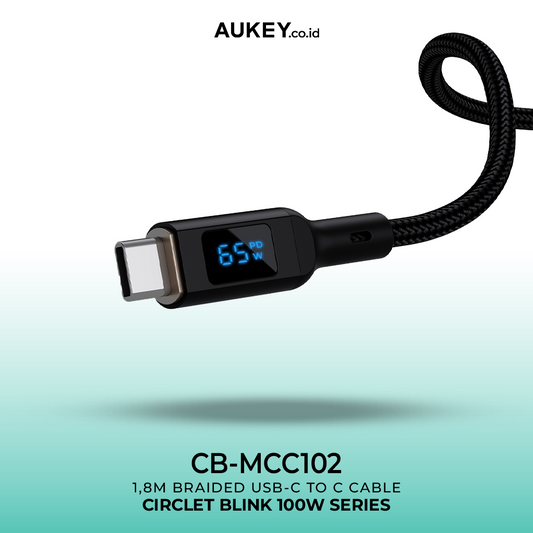 AUKEY Kabel Charger Type C To C CB-MCC102 Black LED Display 1.8M 5A