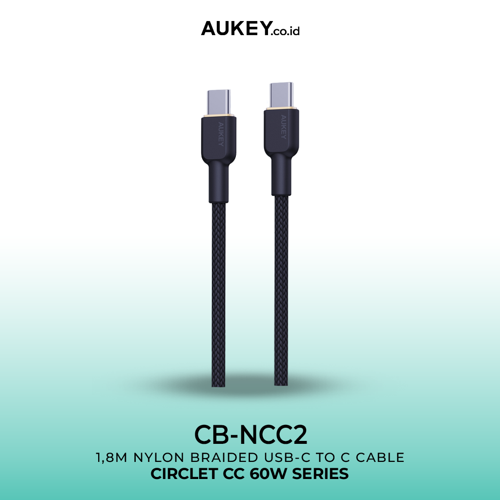 AUKEY Kabel Charger USB-C ke USB-C Pengisian Cepat 3A Hingga 60W Nilon Jalinan 1,8M CB-NCC2 