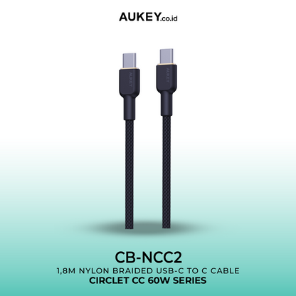 AUKEY Kabel Charger USB-C ke USB-C Pengisian Cepat 3A Hingga 60W Nilon Jalinan 1,8M CB-NCC2 