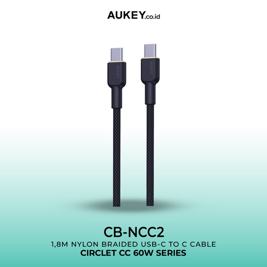 AUKEY Kabel Charger USB-C to USB-C Fast Charging 3A Up To 60W Braided Nylon 1.8M CB-NCC2