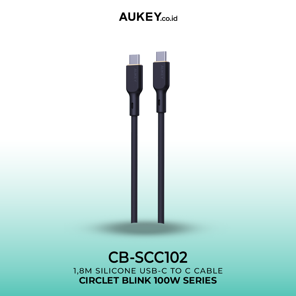 Kabel Charger AUKEY Tipe C Ke C CB-SCC102 Silikon Hitam 1.8M 5A
