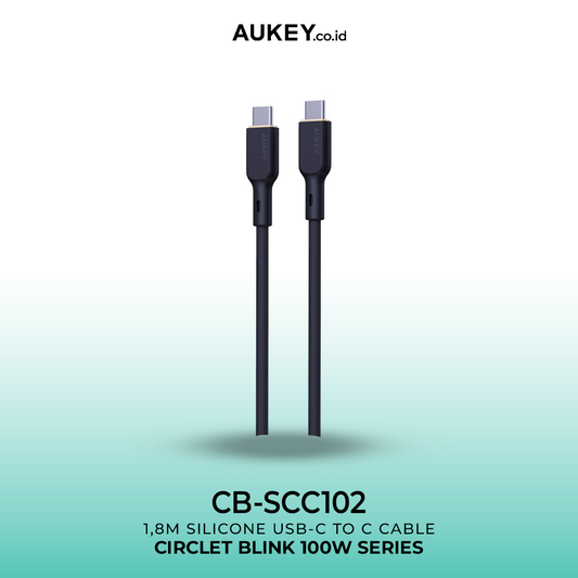 AUKEY Kabel Charger Type C To C CB-SCC102 Black Silicone 1.8M 5A
