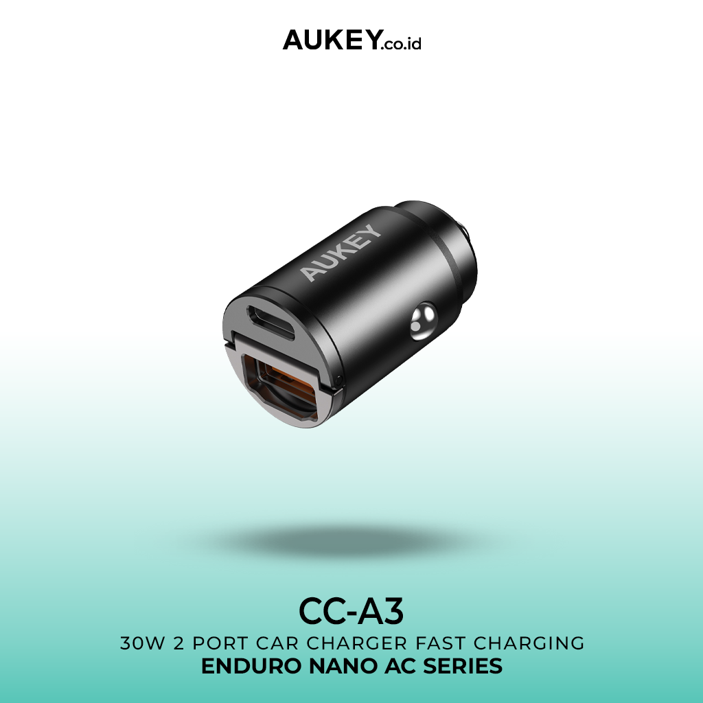 Pengisi Daya Mobil AUKEY 30W USB C &amp; USB A PD 3.0 QC 3.0 Multi Port CC-A3