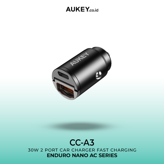 AUKEY Car Charger 30W USB C & USB A PD 3.0 QC 3.0 Multi Port CC-A3