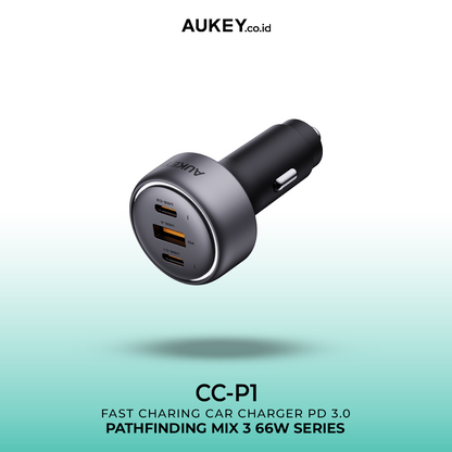 Pengisi Daya Mobil AUKEY 66W &amp; 100W USB C &amp; USB A PD 3.0 QC 3.0 Multi Port PathFinder Mix 3 CC-P1 &amp; CC-P3 - 100W