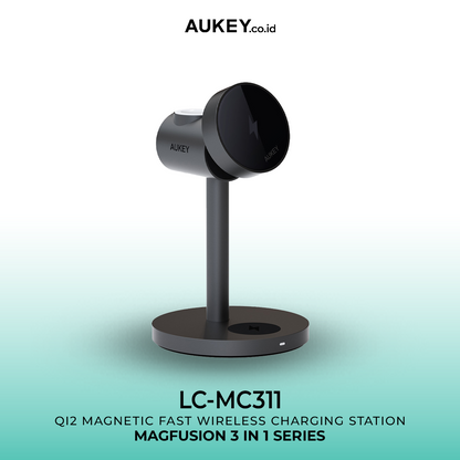 AUKEY Magnetic Wireless Charger 15W 3 In 1 MFI With Port Type C LC-MC311-GY